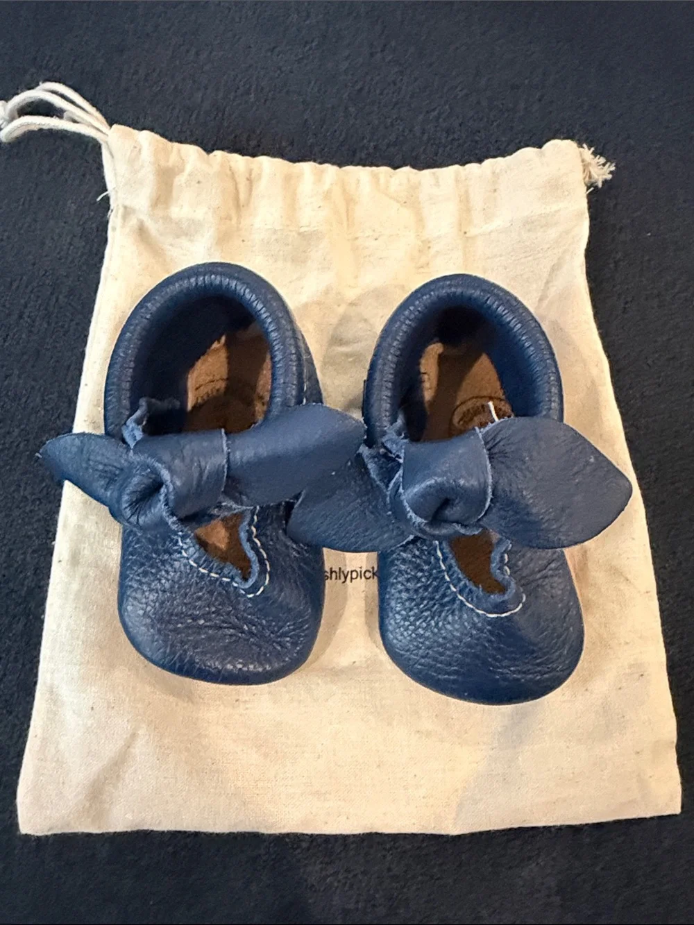 Freshly Picked Navy Leather Bow Baby Shoes